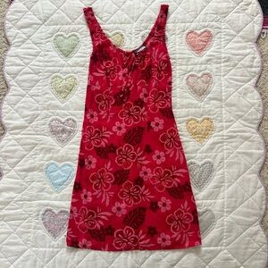 Aqua Blues Red Floral Midi Key West Kitten Resort Core Vintage Dress Size M